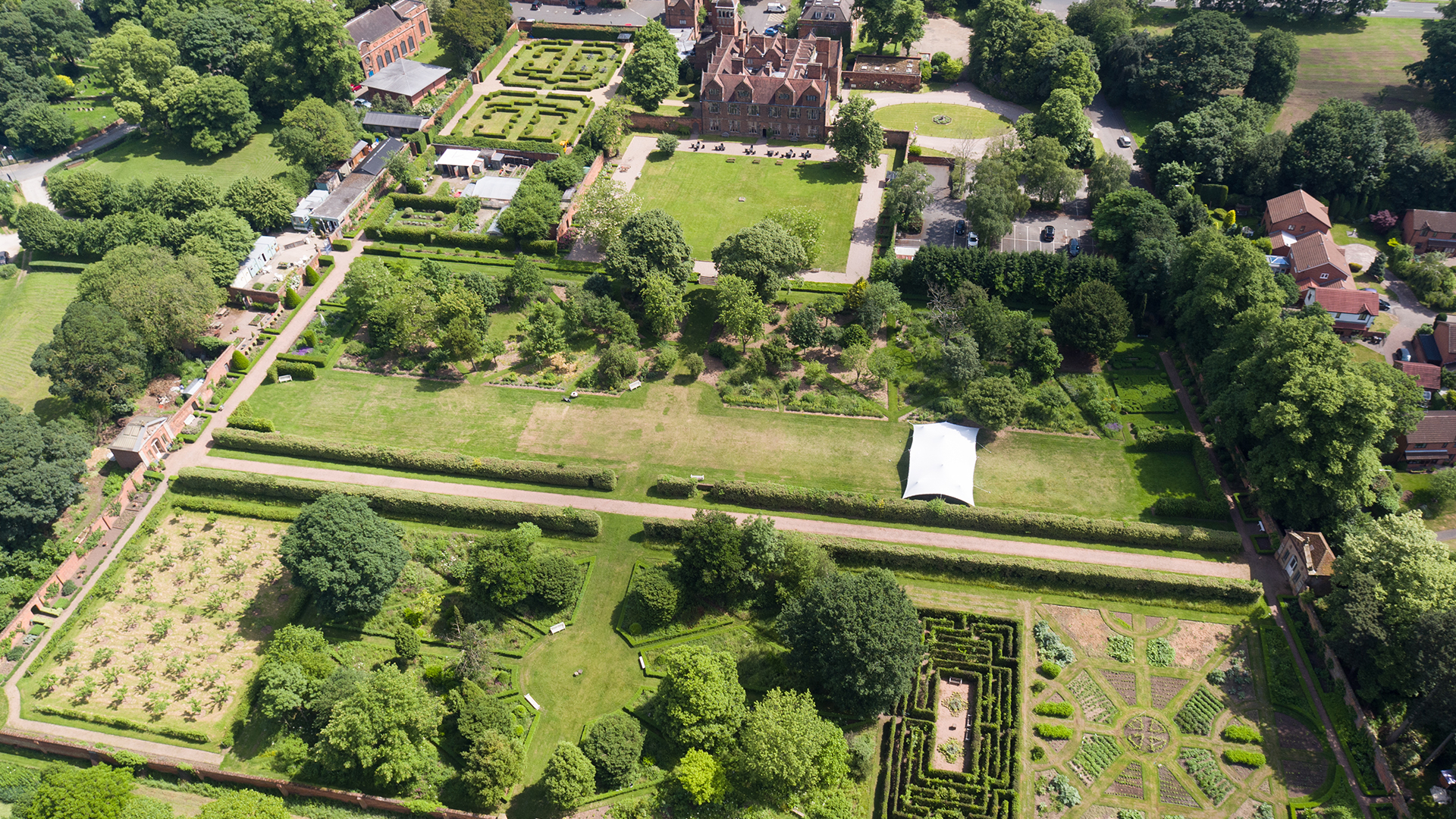 Aerial image of Castle Bromwich Hall Gardens.